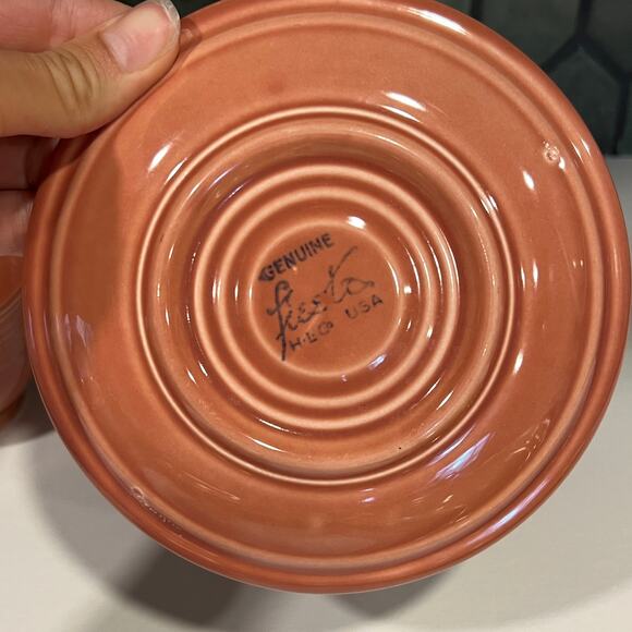 Vintage Fiestaware Fiesta HLC Ring Handle Cup & Saucer Rose - Picture 6 of 7